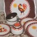 Vintage Toy Teacups Saucers Tray ROOSTER Sun Tin Dishes Teaset Tea Set