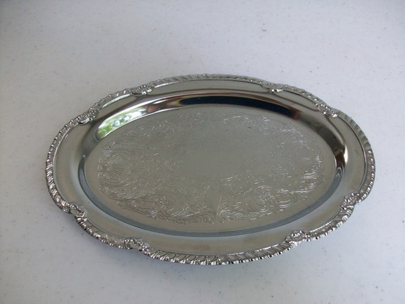 Silver Irvinware Oval Etched Serving Tray Free USA Canada