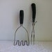 2 Sterling Silver Antler Carving Fork & Wooden Masher Black Handles 925