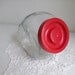 Glass Candy Shop Cookie Pretzel Jar Red Lid //