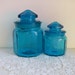 2 Blue Heavy Glass Canister Apothecary Jars and Lids ON HOLD