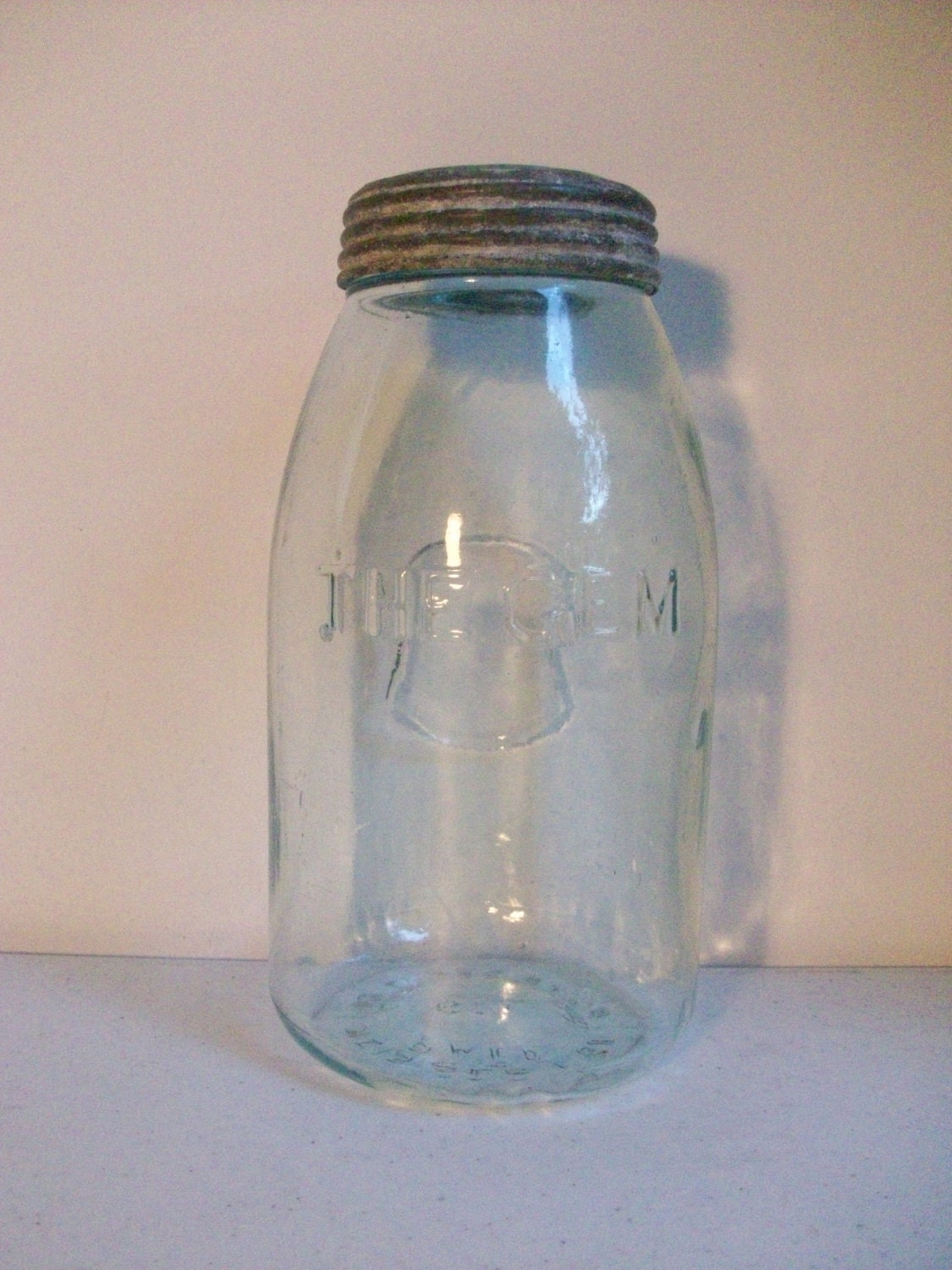 Gem Old Blue Jar Zinc Glass Lid Half Gallon 2 Quart Rustic