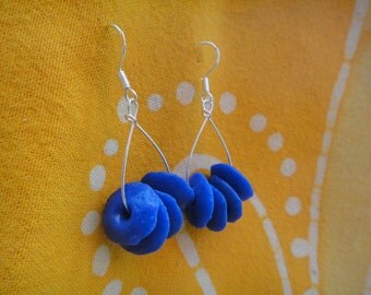 Blue Recycled Glass African Bead Teardrop Earrings