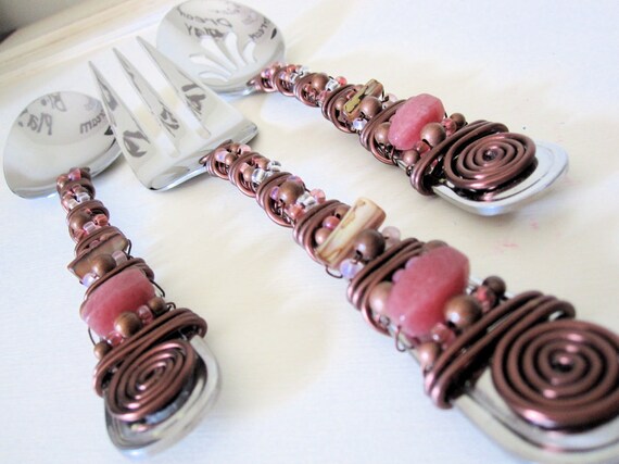 utensils and Hand serving Utensils Beaded Serving meal Pink Elegant Brown