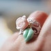Pastel Pink and Minty Sea Foam Green Leaf and Flower - White Filigree Adjustable Ring