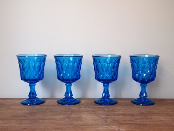 Vintage Cobalt Blue Glass Goblets Or Wine Glasses Set Of 4 2026