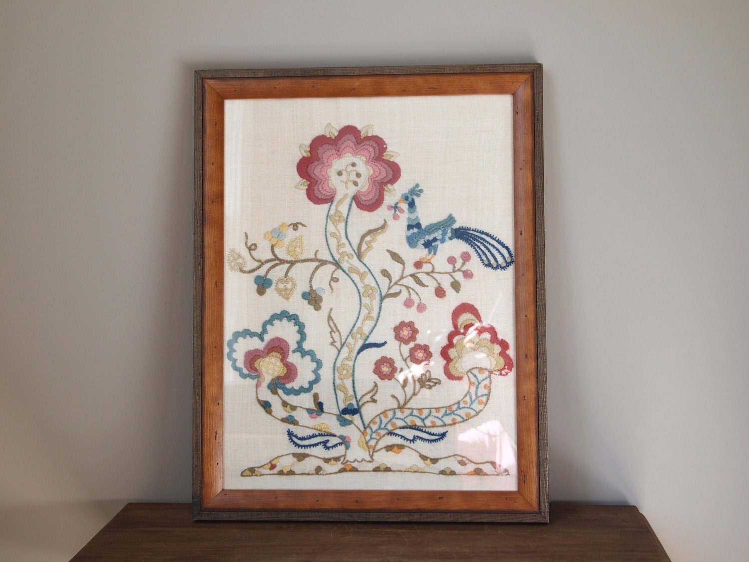 Vintage Framed Crewel Embroidery