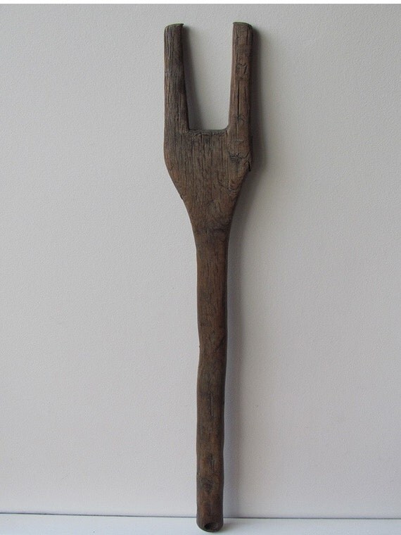 Antique Laundry Fork. Wash Paddle. Hand Carved Solid Wood.