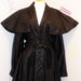 Vintage 80s Black Leather CAPE Belted Dress COAT