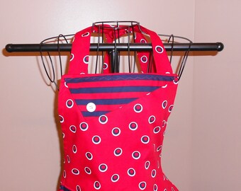 Red and Navy Striped/Polka Dot Apron