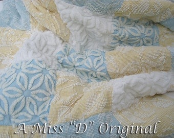 Quilt Vintage Chenille Robins Egg Blue Chic Throw
