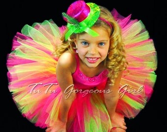 Hot Pink and Lime Green Birthday Tutu...Women's Color Run Tutu...Newborn to Adult Sizes. . . ATOMIC LIME & FUCHSIA
