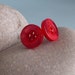 Cute Boho Button Earrings - silver plate stud post - pink red