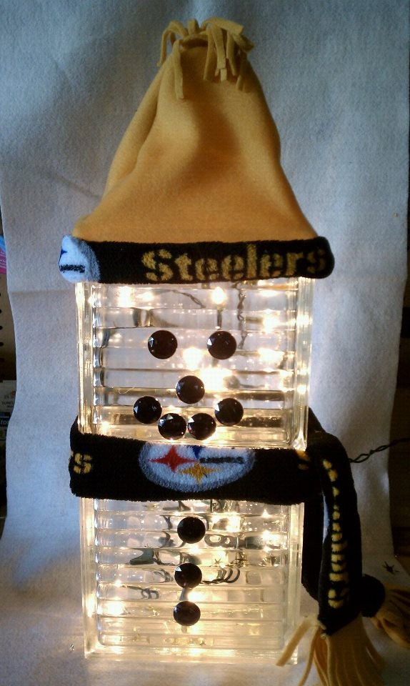 Glass Block Steeler Light Up Snowman