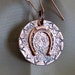 antique copper Charm metal stamped with horseshoe overlay