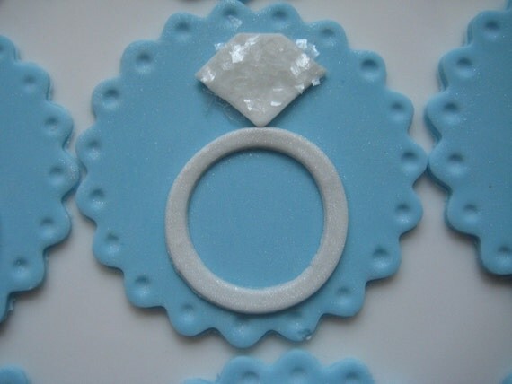 Items similar to Engagement Wedding Ring Fondant Cupcake Toppers on Etsy