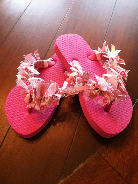 Items similar to Boutique Ribbon Flip-Flops, Light and Dark Pink with ...