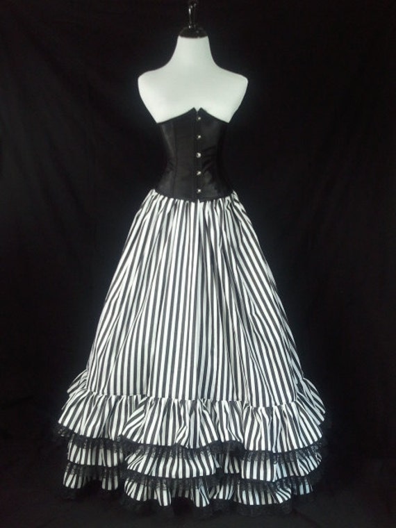 Long Black/White Striped Skirt