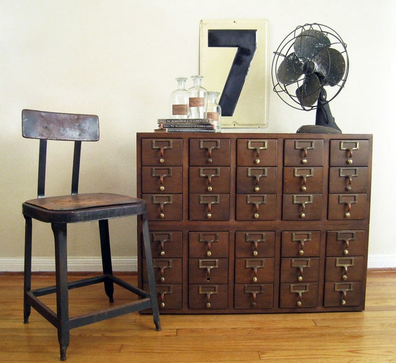 Vintage Card Catalog 30 Drawer Wood