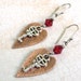 Heart Copper Earrings Textured Silver Key Red Glass Bead