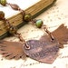 Winged Heart Necklace Angel Wings Pendant Etched Copper Music Steampunk Aqua Green Amber Czech Picasso Beads