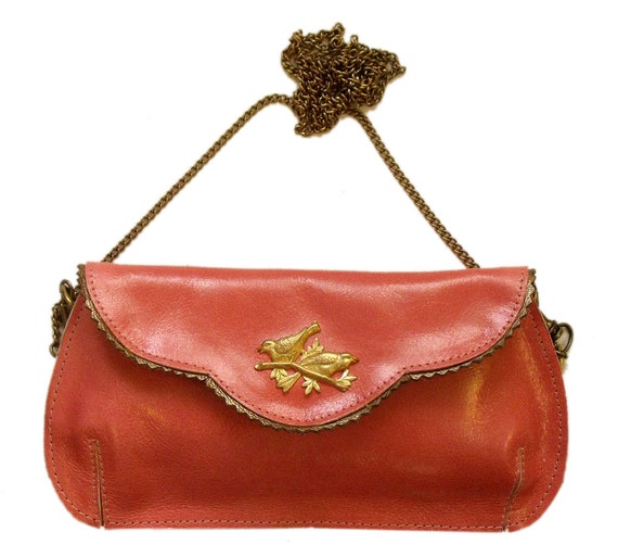 SALE pink leather clutch with birds by LiberinaBags