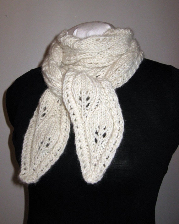 Hand Knit Lacy Cashmere Scarf Cascading Leaves Lace by yarnyoda