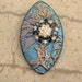 Vintage Rhinestone and Flower Bud Brooch Floral Pin Mixed Media Brooch Blue Turquoise Bronze