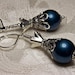 Peacock Petrol Blue Crystal Pearl Silver Earrings Steampunk Jewelry Antique Vintage Victorian Bridal Style
