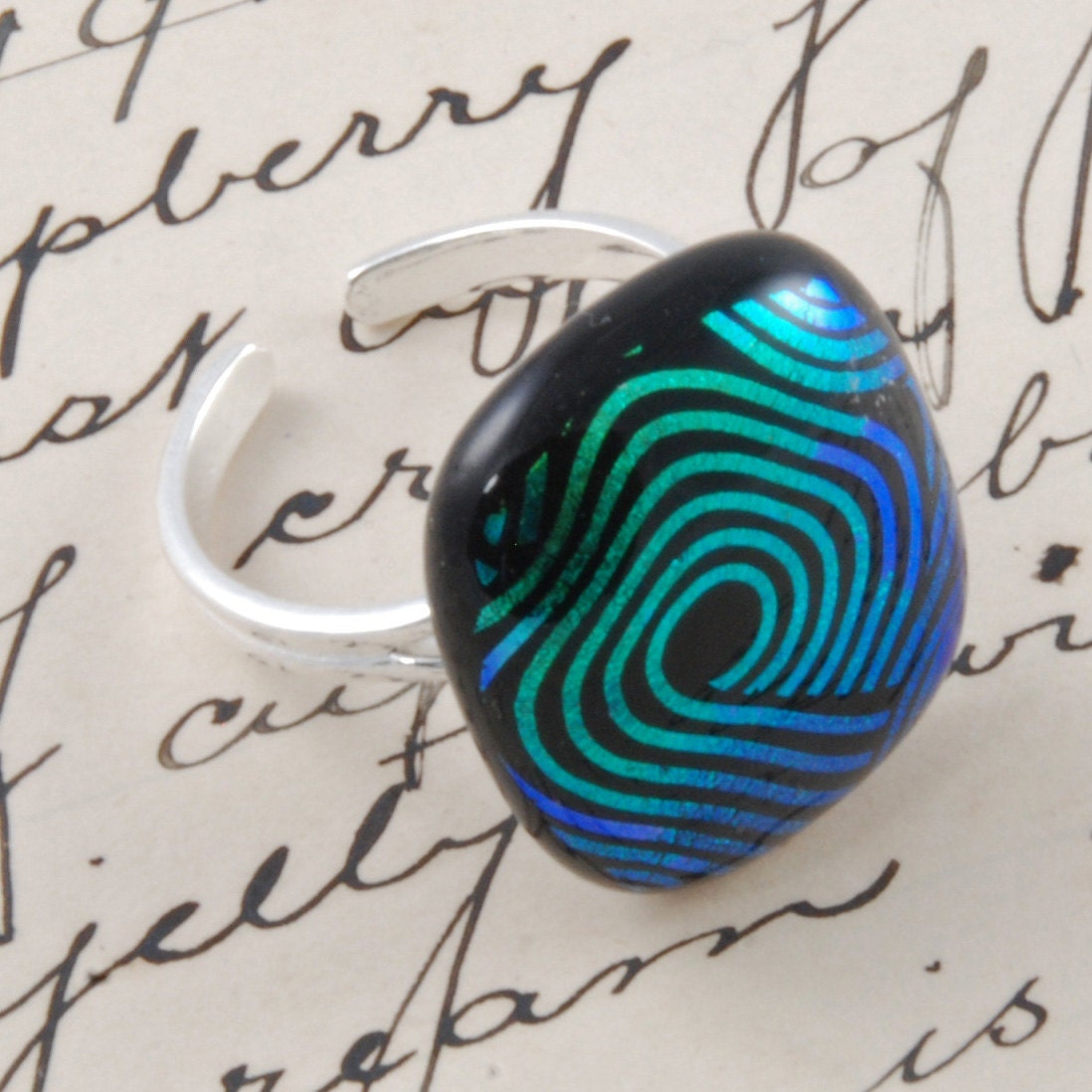 dichroic fused glass sterling silver ring with by bluedaisyglass