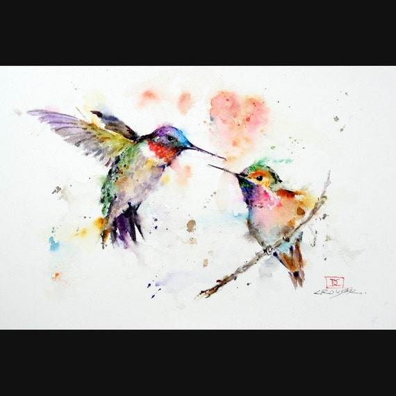 HUMMINGBIRDS Watercolor Print by Dean Crouser