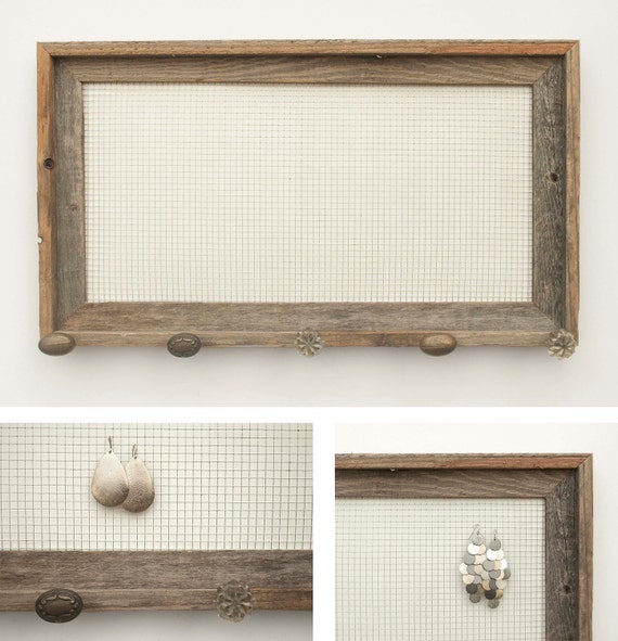 Barnwood Jewelry Holder with Brown Knobs White 10 x 20