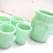 Vintage Jadeite/ Jadite Dishes- Pitcher and Glasses Set- Mint Green and Flowers