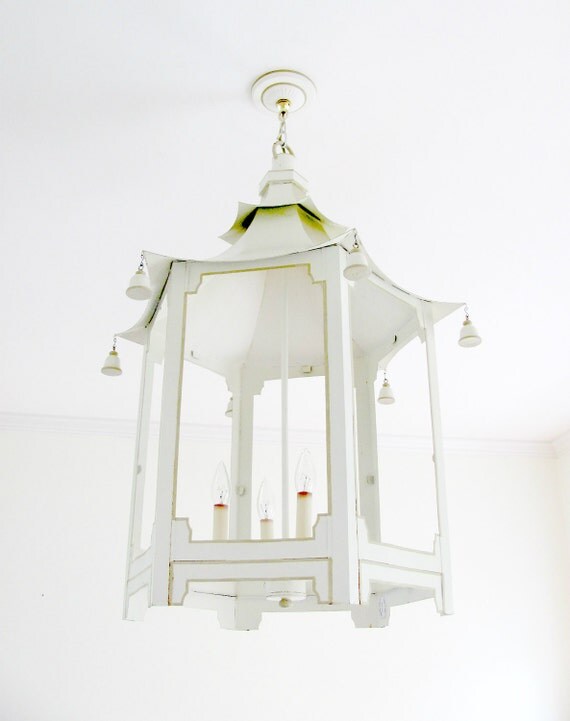 chandelier Vintage off tole white, in tole rare vintage chandelier etsy lantern large, pagoda