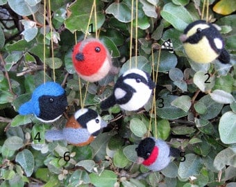 Bird Ornaments -Christmas Ornaments - Felted Animal Ornaments - Choose 3