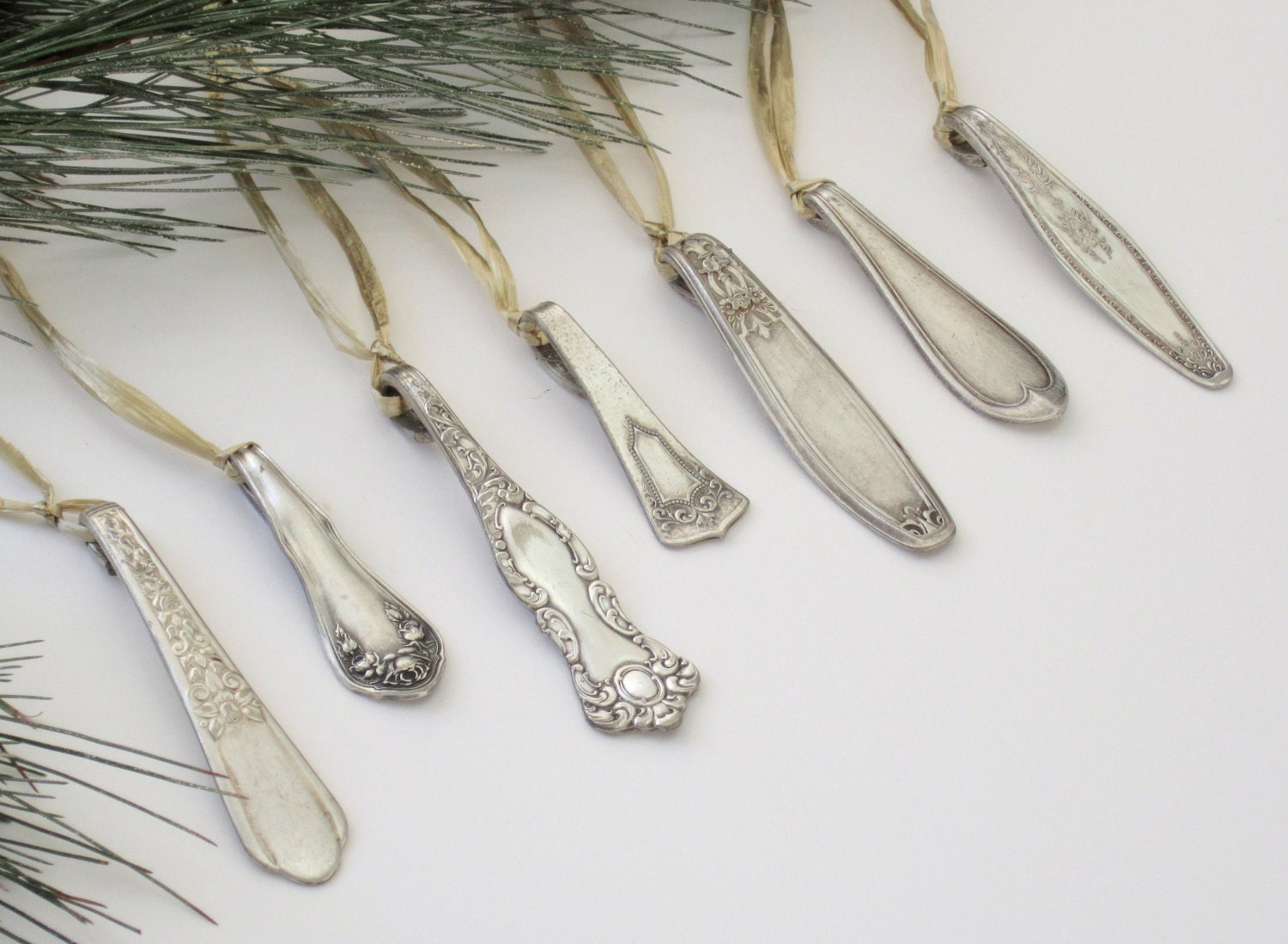 Gift set of 10 Antique Silver Spoon Ornaments