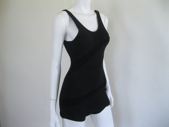 Vintage 1920s Swimsuit / Black Wool / Great Gatsby / Ziegfield