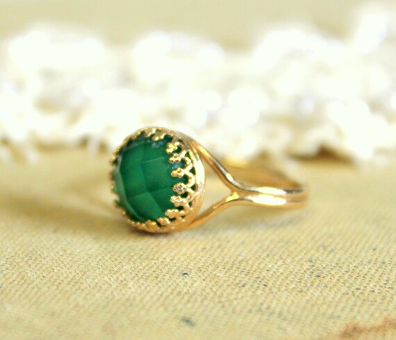 Elizabeth ring 14k gf gold Real Green jade gem stone ring