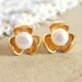 Gold post earrings - 14k goldfield flower earrings with real white pearls .