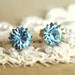 Post earrings Blue shiny swarovski real 972 silver coated 18k gold