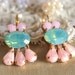 Crystal aqua mint opal peach earring - 14k plated gold earrings real swarovski opal and mint aqua peach rhinestones .
