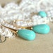 Tiffany Turquoise color Pearls and gold earrings - real GF14K earrings with Majorica perfect Turquoise pearls