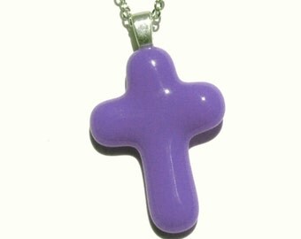 Youth Cross Pendant, Fused Glass Jewelry, Glass Pendant, Jesus Christ, Faith, Hope, Love, Spiritual, Youth, Cornflower Blue (Item 10426-P)