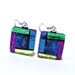 Dichroic Earrings, Fused Glass Jewelry, Rectangle, Sterling Silver Hooks, Blue, Purple, Gold, Green, Star Burst (Item 30309-E)