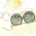 Dichroic Earrings, Fused Glass Jewelry, Round, Sterling Silver Hooks, Woodland, Star Burst, Neutral (Item 30318-E)