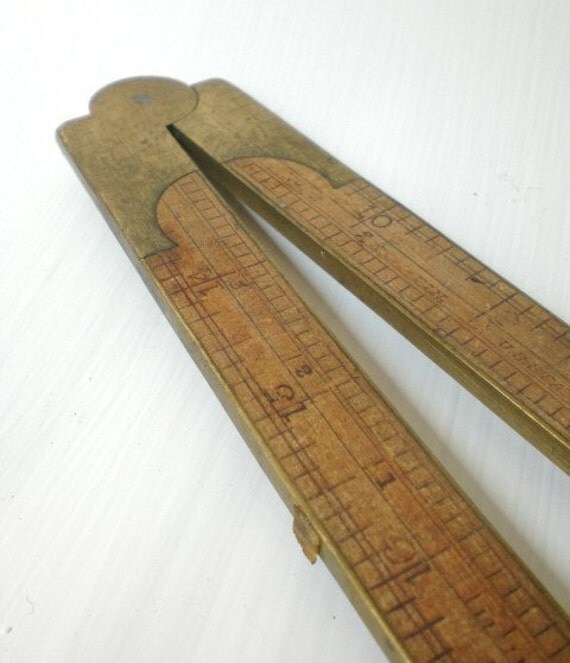 Vintage Folding Ruler Brass Wood