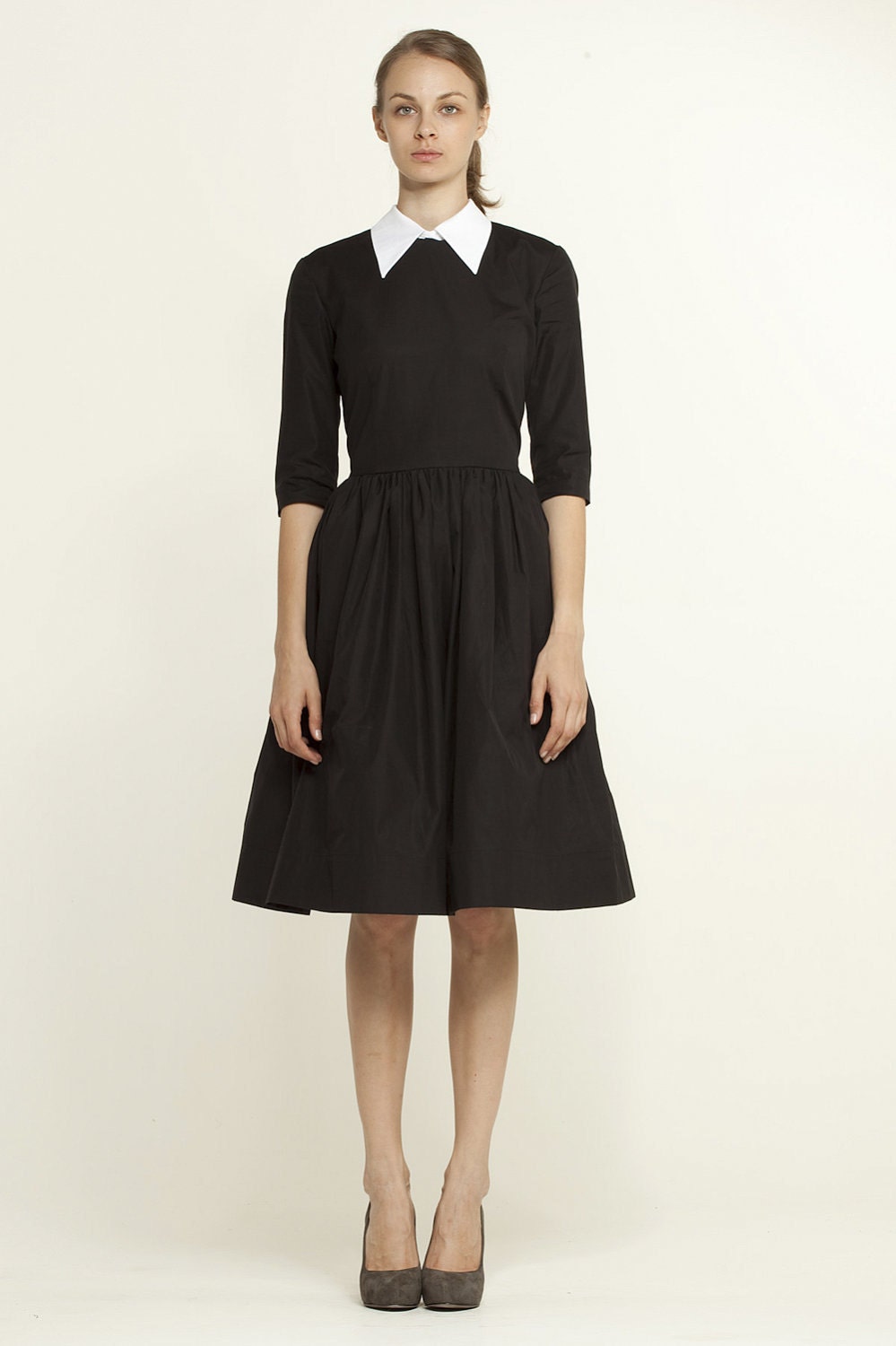Black Dress With Two Detachable Collars and Cuffs S