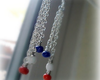 Red White Blue Earrings - Patriotic Jewelry - Chain - Independence Day - USA Jewellery - Gift - Nautical