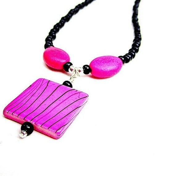 Hot Pink Necklace Black Necklace Pink and Black Fashion