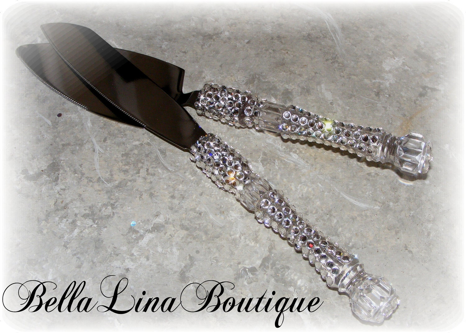Wedding Cake Knife and Server Set in Swarovski crystals